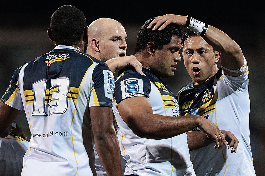 The Brumbies' Scott Sio gets a pat on the head