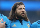 Italy's Martin Castrogiovanni lines up for the anthems