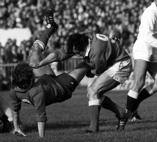 Wales' Gareth Edwards' upends Jean-Pierre Bastiat, Wales v France, Cardiff Arms Park, March 18, 1978