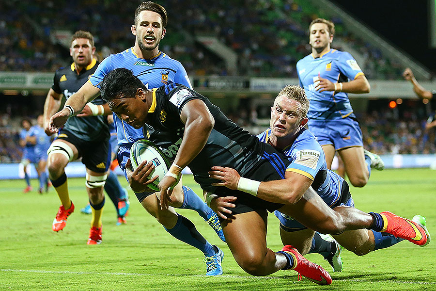 The Hurricanes' Julian Savea goes over for a try
