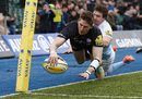David Strettle dives over to score a try for Saracens