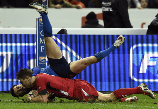 Dan Biggar touches down, France v Wales, Six Nations, Stade de France, February 28, 2015