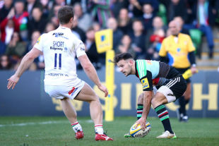 Danny Care touches down for Harlequins, Harlequins v London Irish, Aviva Premiership, The Stoop, London, March 7, 2015