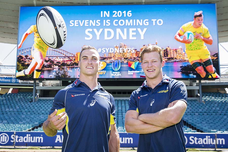 Australian Sevens' players Ed Jenkins and Cameron Clark announce Sydney as the new home of the Australian leg of the World Sevens Series