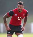 Courtney Lawes concentrates during England training