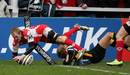 Olly Morgan of Gloucester dives over to score against Wasps