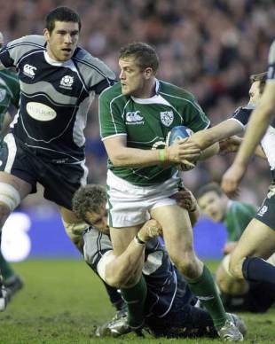 Ireland's Jamie Heaslip is tackled by Scotland's Jason White, Scotland v Ireland, Six Nations, Murrayfield, Edinburgh, Scotland, March 14, 2009