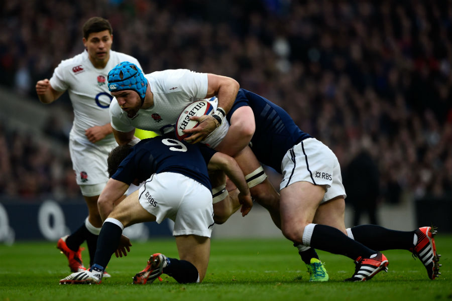 James Haskell makes his way through the Scotland backline