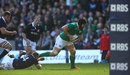 Sean O'Brien breaks clear to score a try for Ireland