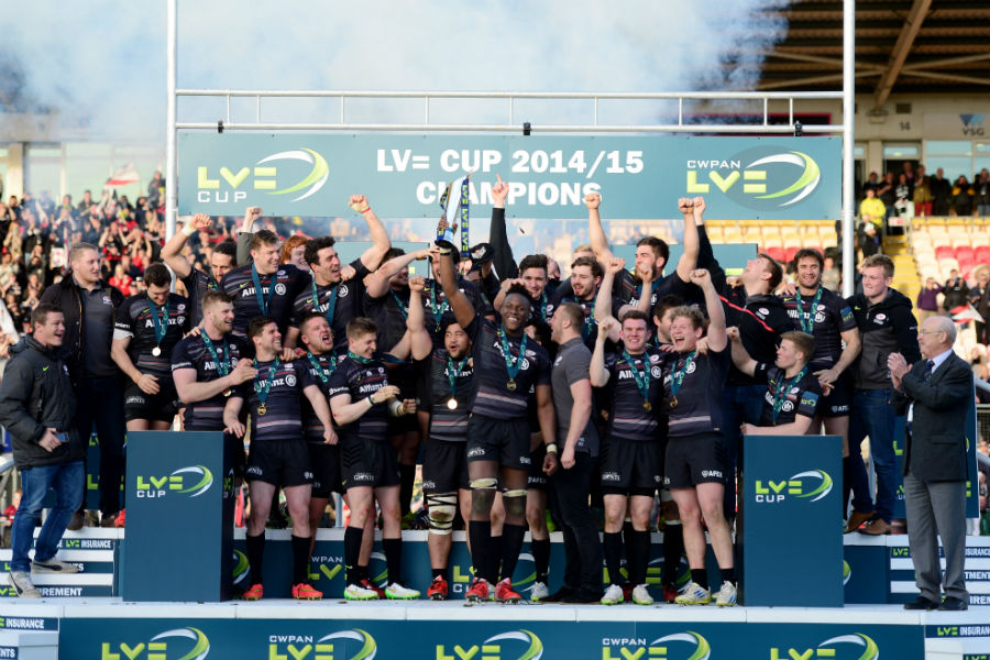 Saracens celebrate being crowned LV= Cup champions