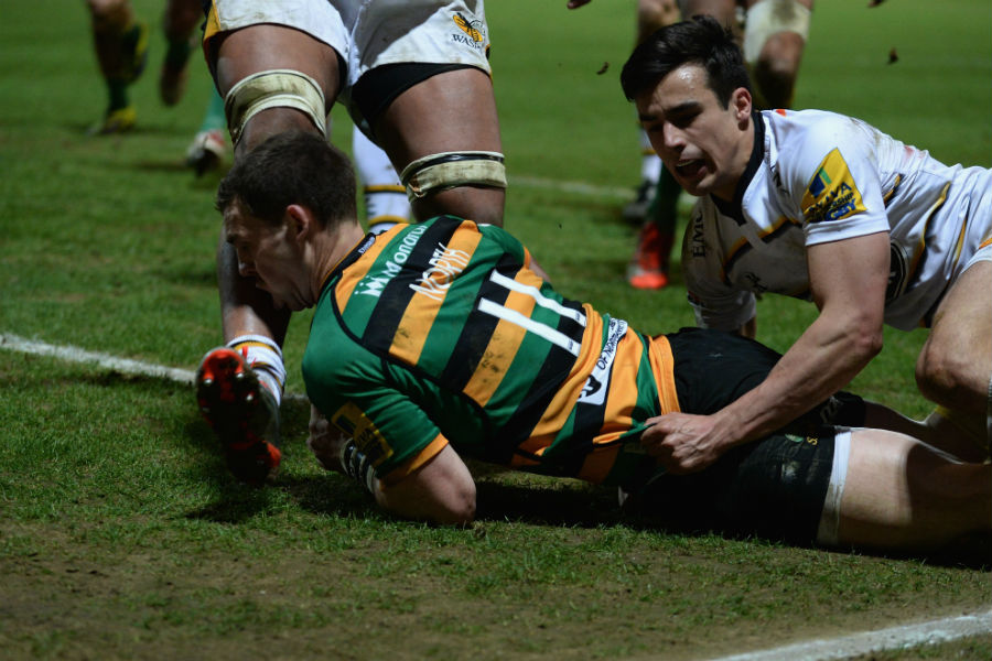 George North is caught by Nathan Hughes