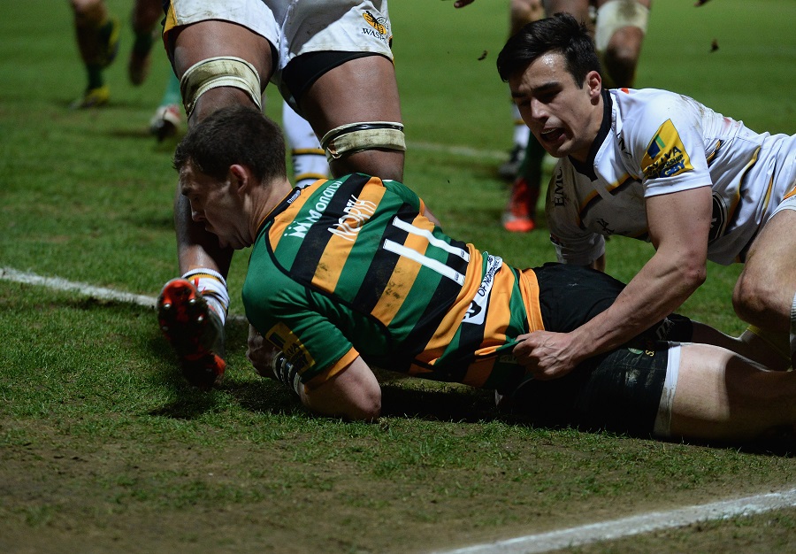 George North is caught by Nathan Hughes