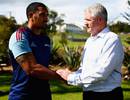 All Black Jerome Kaino shakes NZRU CEO Steve Tew's hand after penning a new deal