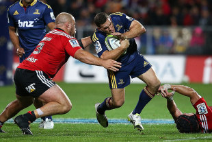 The Highlanders' Shaun Treeby looks to bust through, Crusaders v Highlanders, Christchurch, April 11, 2015