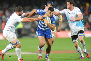The Stormers' Damian de Allende busts through the defence, Stormers v Bulls, Cape Town, April 25, 2015