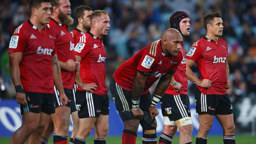 The Crusaders watch on in disappointment, Waratahs v Crusaders, Sydney, May 23, 2015