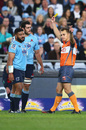 Tolu Latu of the Waratahs is given his marching orders for a dangerous tackle