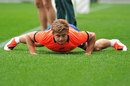 South Africa's Patrick Lambie stretches at a Springboks training camp