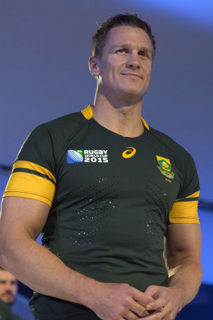 Jean de Villiers models South Africa's Rugby World Cup 2015 jumper, Cape Town, June 4, 2015