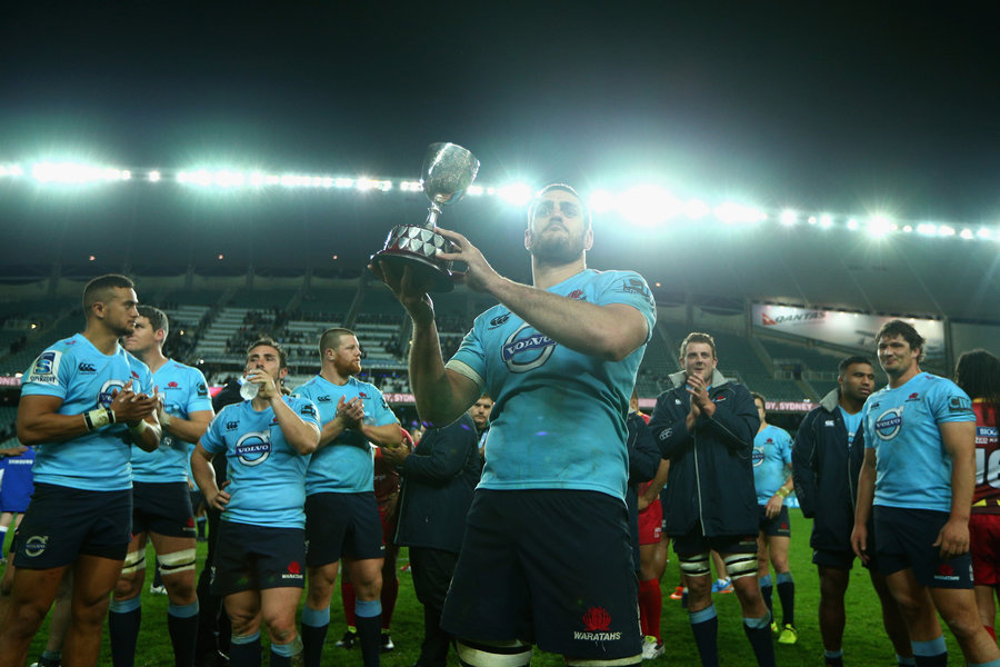 Dave Dennis of the Waratahs lifts the Templeton Cup 