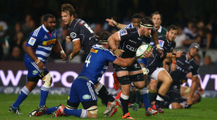 Jean Kleyn of the Stormers tackles Marcell Coetzee of the Sharks, Sharks v Stormers, Super Rugby, Growthpoint Kings Park, Durban, June 13, 2015