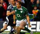 Ireland's Jamie Heaslip celebrates scoring a try against Scotland