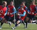 Andy Goode, Olly Barkley, Danny Care, Ben Foden and Toby Flood during England training