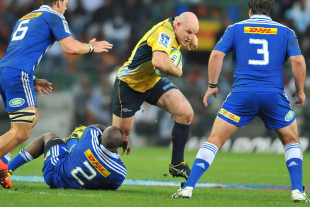 The Brumbies' Stephen Moore charges at the Stormers, Stormers v Brumbies, Super Rugby, Newlands Stadium, Cape Town, June 20, 2015

