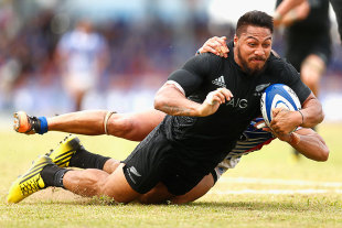 New Zealand's George Moala slides over for a try, Samoa v New Zealand, Apia, July 8, 2015