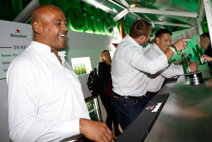 New Zealand great Jonah Lomu gets behind the bar at Heineken's #ItsYourCall launch, London, England, August 26, 2015
