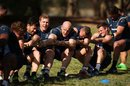 Wallabies players contest a 'tug of war' during an Australian Wallabies training session