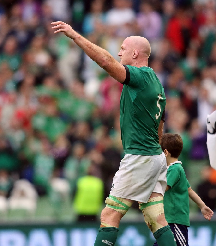 Ireland's lock Paul O'Connell farewells his fans in his last match at Dublin