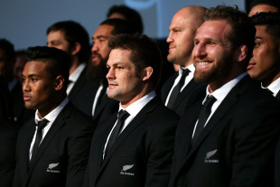 Julian Savea, Richie McCaw and Kieran Read look on during the All Blacks squad announcement. Wellington, August 30, 2015