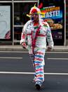 An England fan in fancy dress arrives for the Rugby World Cup opening ceremony