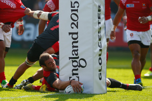 GLOUCESTER, ENGLAND - SEPTEMBER 19:  Georgia captain Mamuka Gorgodze scores his team's first try during the 2015 Rugby World Cup Pool C match between Tonga and Georgia at Kingsholm Stadium on September 19, 2015 in Gloucester, United Kingdom.  (Photo by Harry Engels/Getty Images)