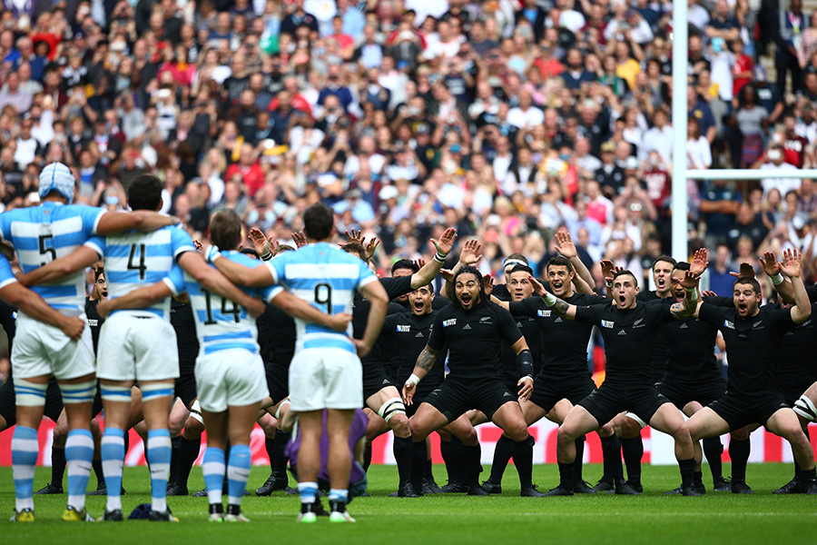 Argentina look on as New Zealand perform The Haka