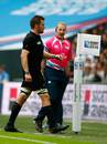 New Zealand's Richie McCaw leaves the pitch after receiving a yellow card