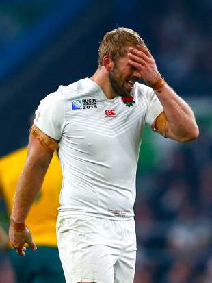 Chris Robshaw reacts after England's defeat by the Wallabies, England v Australia, Rugby World Cup, Twickenham Stadium, London, October 3, 2015
