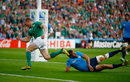 Keith Earls of Ireland celebrates scoring their first try