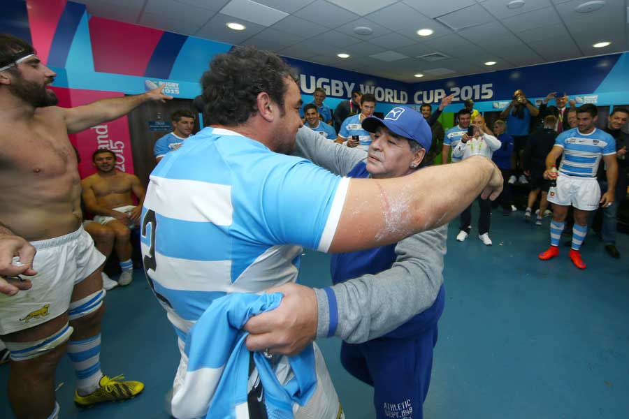 Diego Maradona hugs Agustin Creevy