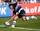 Joe Maddock of Bath scores one of his two tries against Newcastle