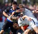 Matt Banahan of Bath looks to find a hole in the Newcastle defence