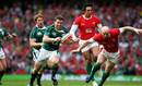 Gordon D'Arcy of Ireland looks for space in the Welsh defence