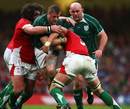 Jamie Heaslip of Ireland can't find a way past Wales Adam Jones and Alun-Wyn Jones 