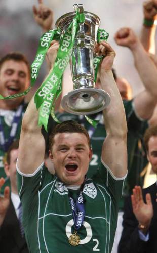 Ireland captain Brian O'Driscoll holds the Six Nations trophy aloft, Wales v Ireland, Six Nations Championship, Millennium Stadium, Cardiff, Wales, March 21, 2009. 