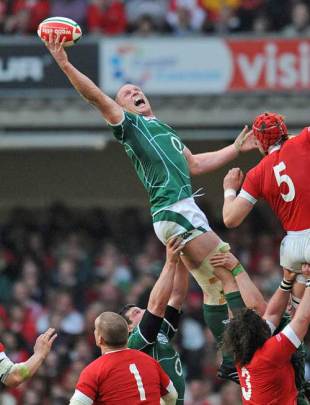 Ireland's Paul O'Connell reaches for the ball at a lineout, Wales v Ireland, Six Nations Championship, Millennium Stadium, Cardiff, Wales, March 21, 2009