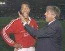 The Lions' Jeremy Guscott is congratulated by Ian McGeechan