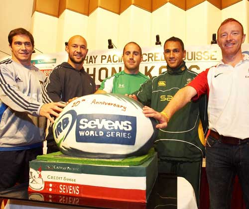 Leading players and coaches pose at the launch of the 2009 Hong Kong Sevens