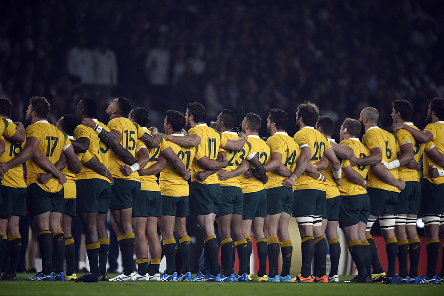 Australia line up for the national anthem before their clash with England
