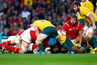 LONDON, ENGLAND - OCTOBER 10: Taulupe Faletau of Wales fails to score a try during the 2015 Rugby World Cup Pool A match between Australia and Wales at Twickenham Stadium on October 10, 2015 in London, United Kingdom.  (Photo by Shaun Botterill/Getty Images)
